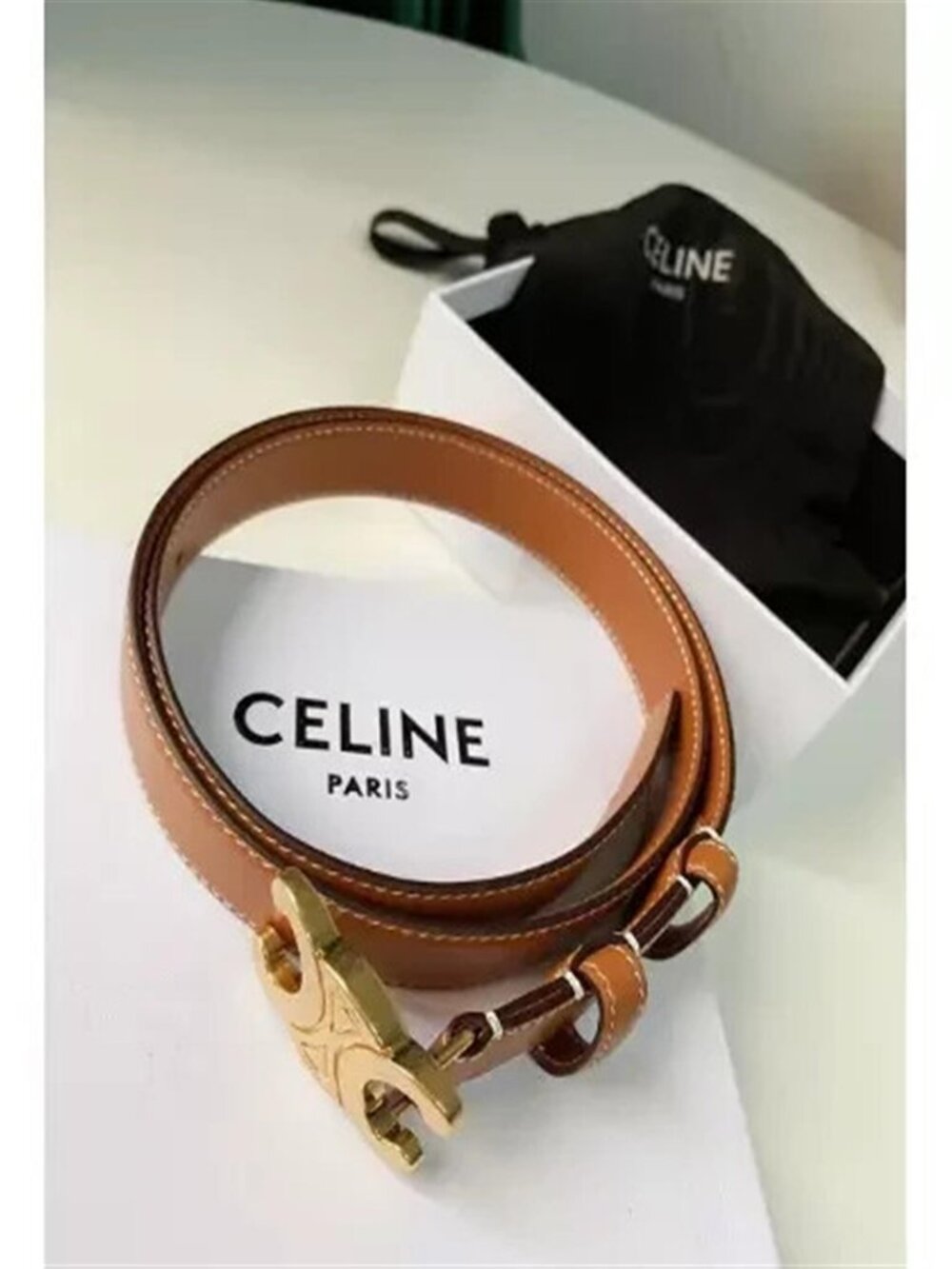 CELINE Women's Tan and Brown Belt